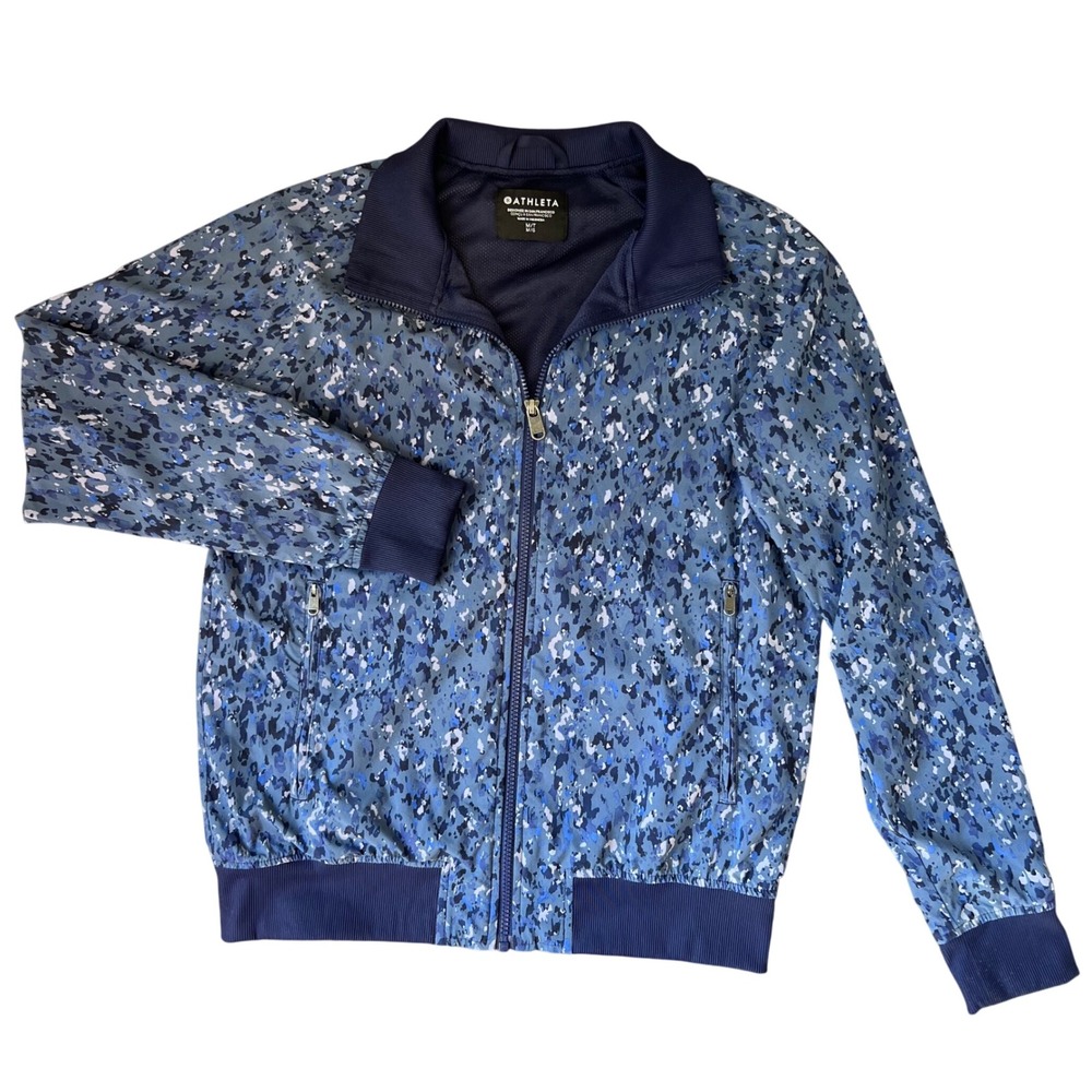 Athleta Womens Brooklyn Bomber Jacket II in Blue Camo Lightweight Size Medium
